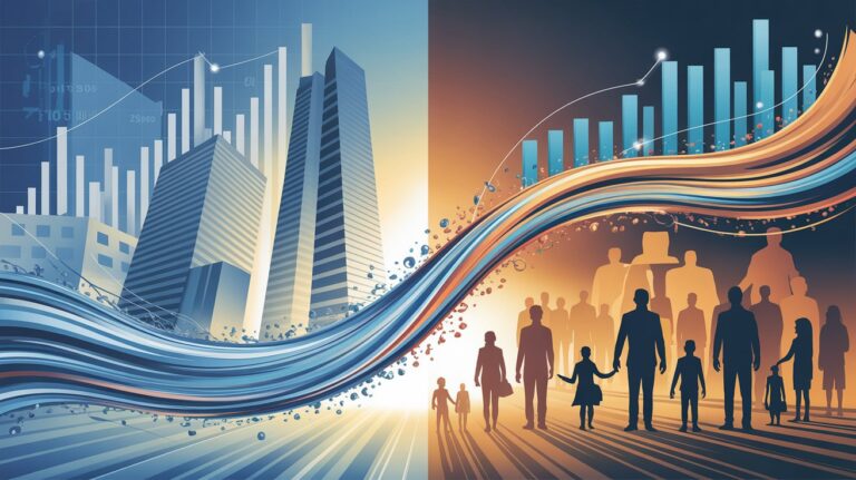 Bilancia con monete da un lato e lavoratori dall'altro &mdash; impatto sociale AI e costi transizione tecnologica