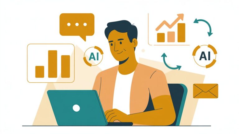 Piccolo imprenditore che usa strumenti AI sul laptop — intelligenza artificiale accessibile per PMI italiane