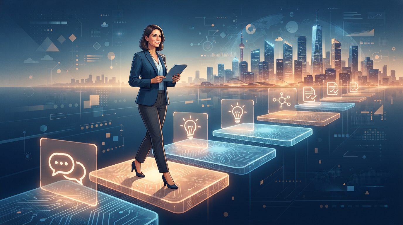 Professionista che usa strumenti AI al computer — strategie per adattarsi all'intelligenza artificiale nel lavoro