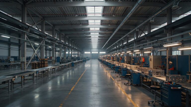 Fondovalle industriale dell'automotive in Val di Sangro: capannoni e colline abruzzesi nella luce del tardo pomeriggio